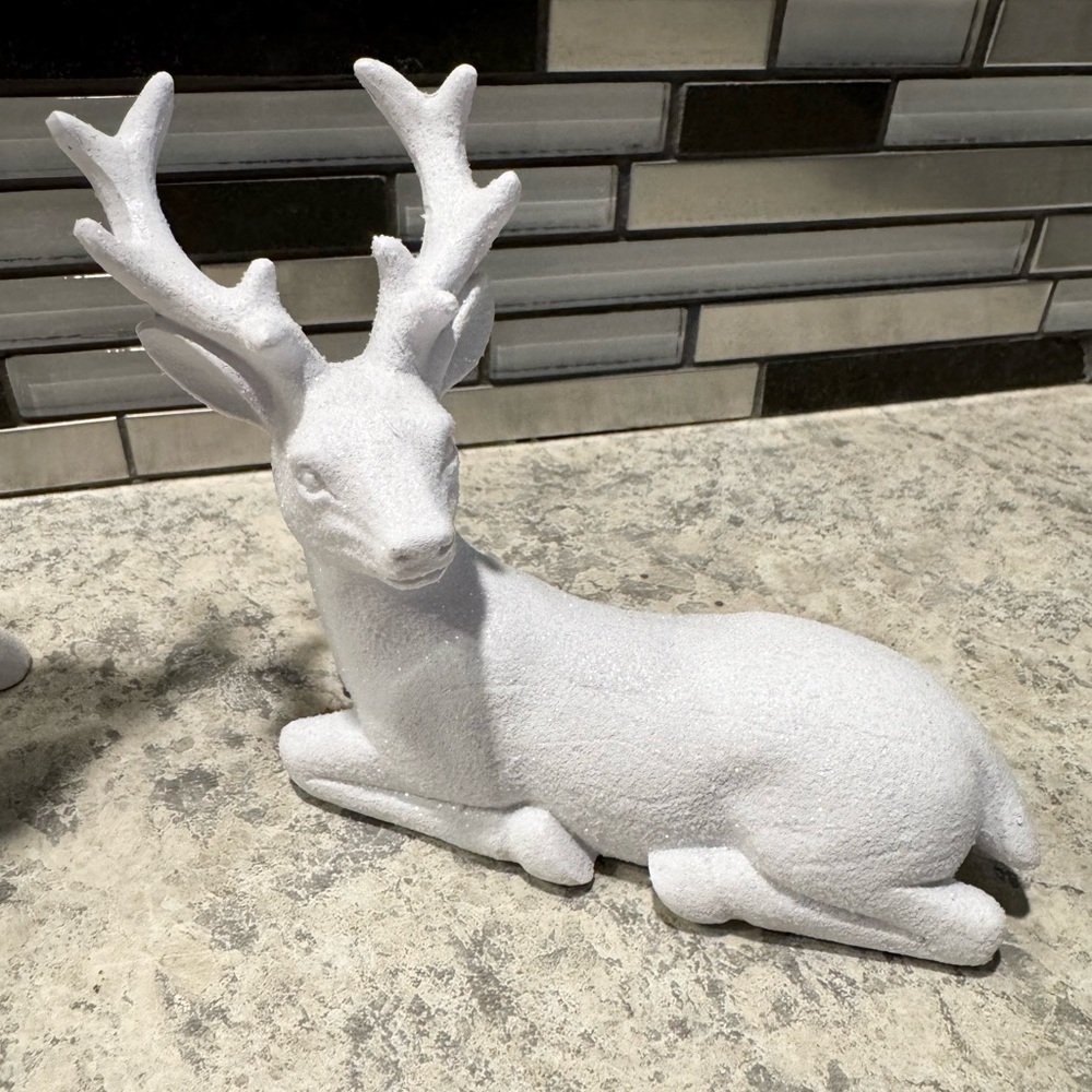Holiday White Shimmer Winter Christmas Deer Set of 2 - Picture 3 of 3